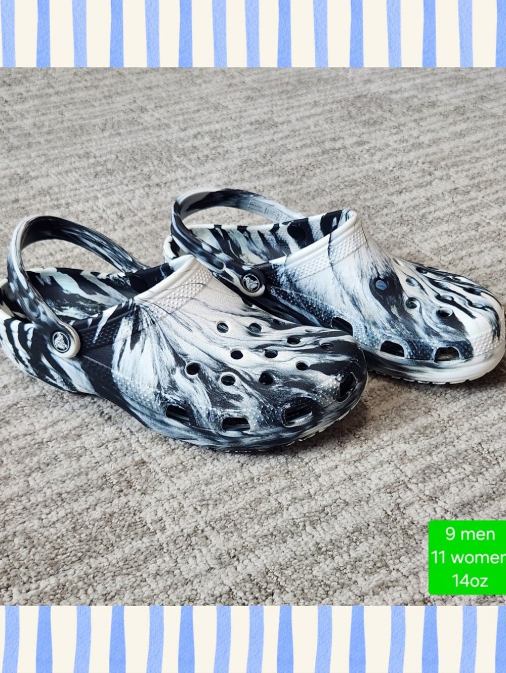 Crocs Classic Marbled Clogs black white 9 men 11 women